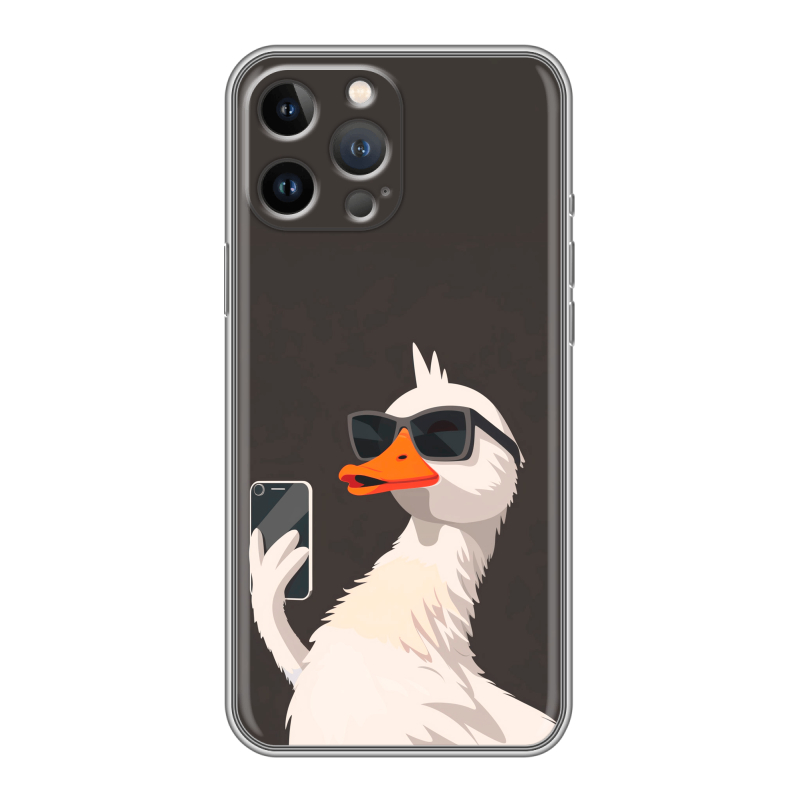 Силиконовый противоударный чехол на Iphone 13 Pro с принтом утка в очках Силиконовый противоударный чехол на Iphone 13 Pro с принтом утка в очках