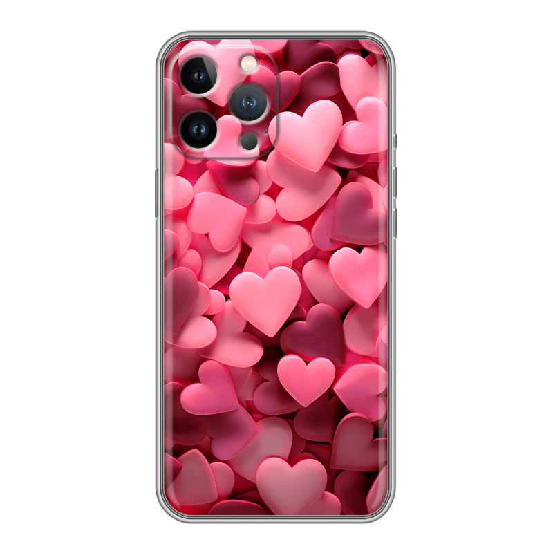 Силиконовый чехол на Iphone 13 Pro с принтом розовые сердечки Силиконовый чехол на Iphone 13 Pro с принтом розовые сердечки