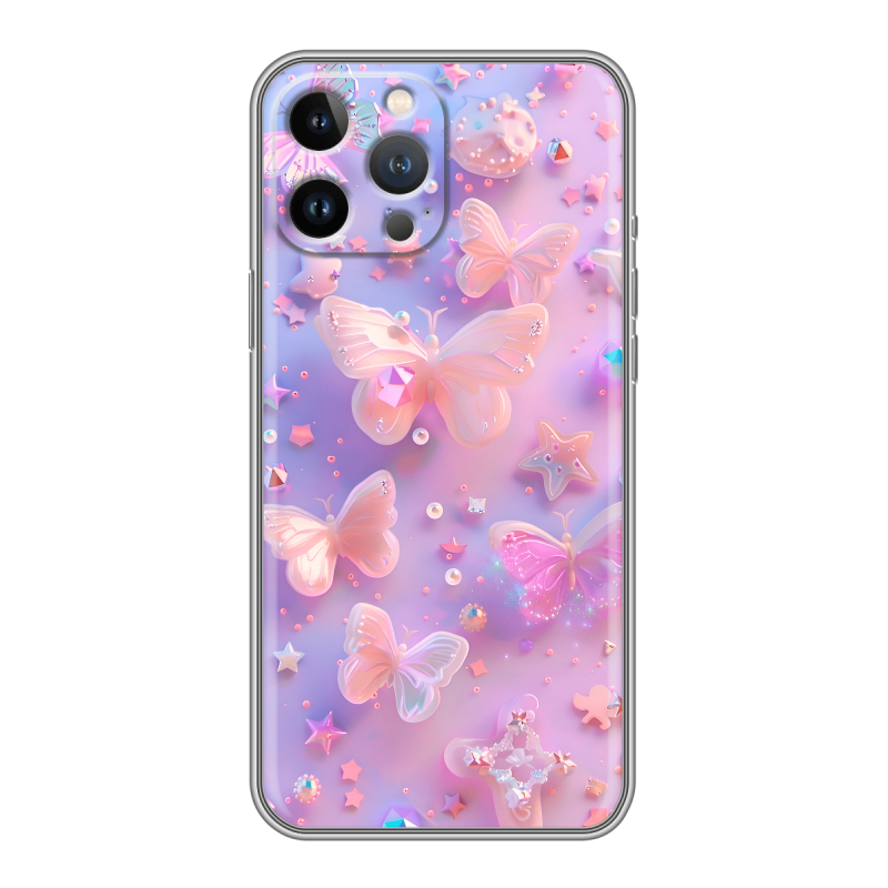 Силиконовый противоударный чехол на Iphone 13 Pro с принтом Бабочки Силиконовый противоударный чехол на Iphone 13 Pro с принтом Бабочки