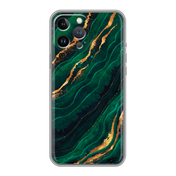 Силиконовый чехол на Iphone 13 Pro Max с принтом Мрамор зеленое золото