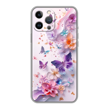 Силиконовый чехол на Iphone 13 Pro Max с принтом цветы бабочки Силиконовый чехол на Iphone 13 Pro Max с принтом цветы бабочки