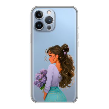 Силиконовый чехол на Iphone 13 Pro Max с принтом девушка цветы