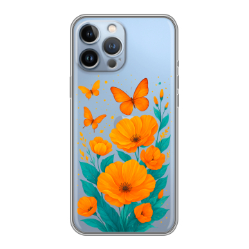 Силиконовый чехол на Iphone 13 Pro Max с принтом цветы бабочки