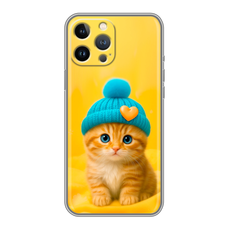 Силиконовый чехол на Iphone 13 Pro Max с принтом Котенок в шапке Силиконовый чехол на Iphone 13 Pro Max с принтом Котенок в шапке
