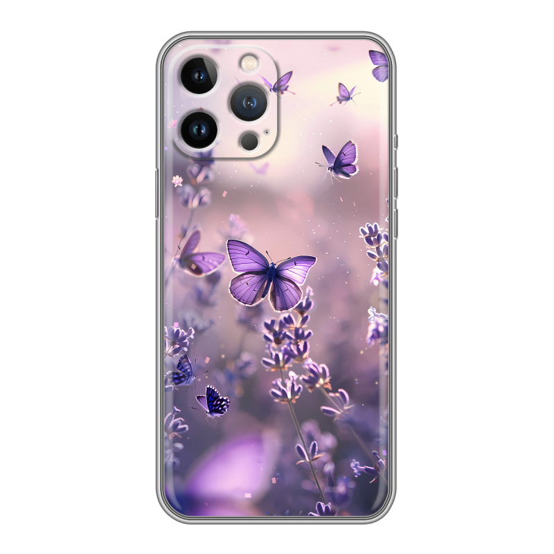 Силиконовый чехол на Iphone 13 Pro Max с принтом бабочки и лаванда Силиконовый чехол на Iphone 13 Pro Max с принтом бабочки и лаванда