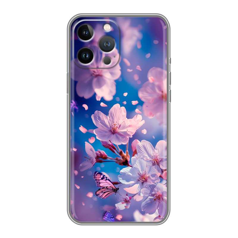 Силиконовый противоударный чехол на Iphone 13 Pro Max с принтом цветы бабочки Силиконовый противоударный чехол на Iphone 13 Pro Max с принтом цветы бабочки