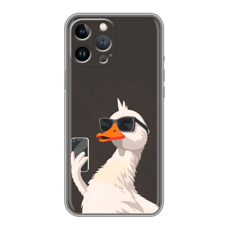 Силиконовый противоударный чехол на Iphone 13 Pro Max с принтом утка в очках Силиконовый противоударный чехол на Iphone 13 Pro Max с принтом утка в очках