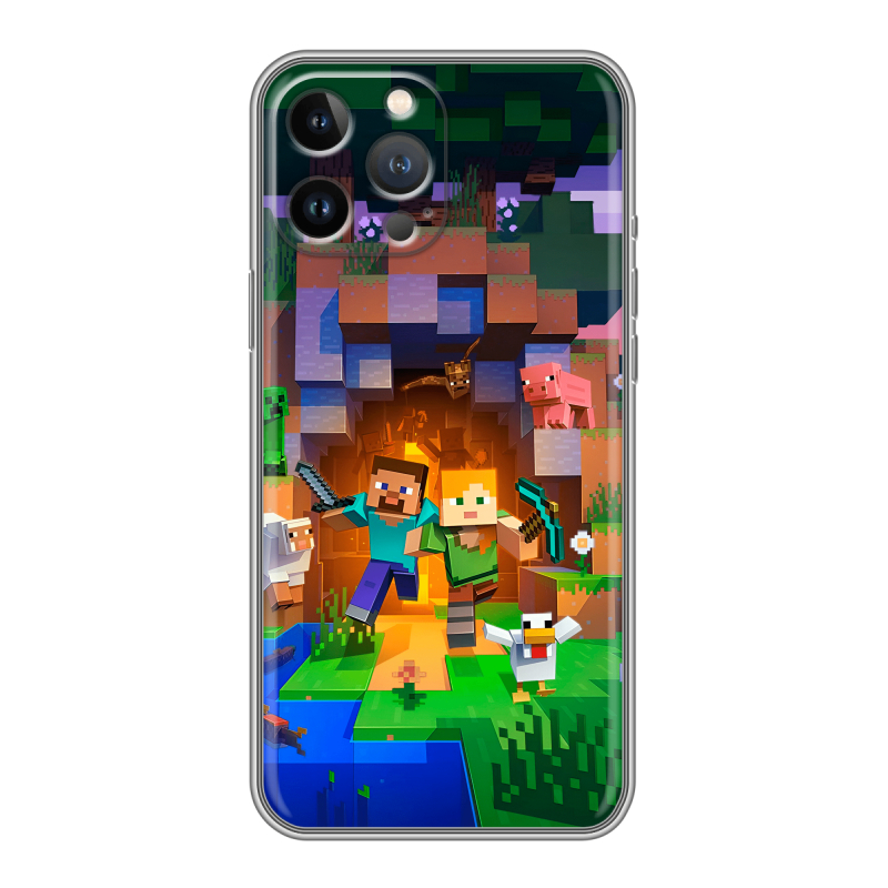Силиконовый чехол на Iphone 13 Pro Max с принтом Майнкрафт Minecraft Силиконовый чехол на Iphone 13 Pro Max с принтом Майнкрафт Minecraft