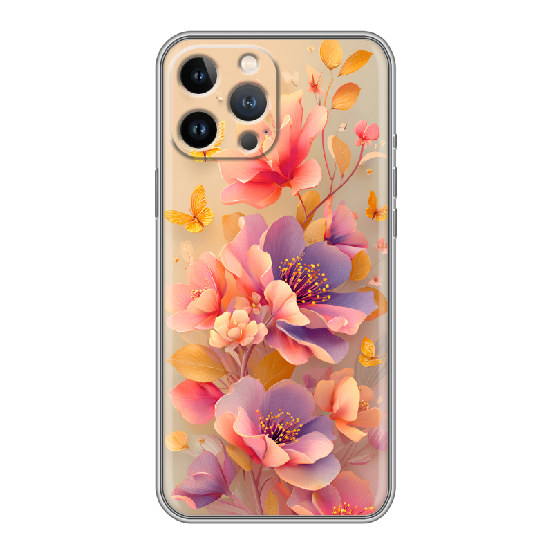 Силиконовый противоударный чехол на Iphone 13 Pro Max с принтом Цветы и бабочки Силиконовый противоударный чехол на Iphone 13 Pro Max с принтом Цветы и бабочки