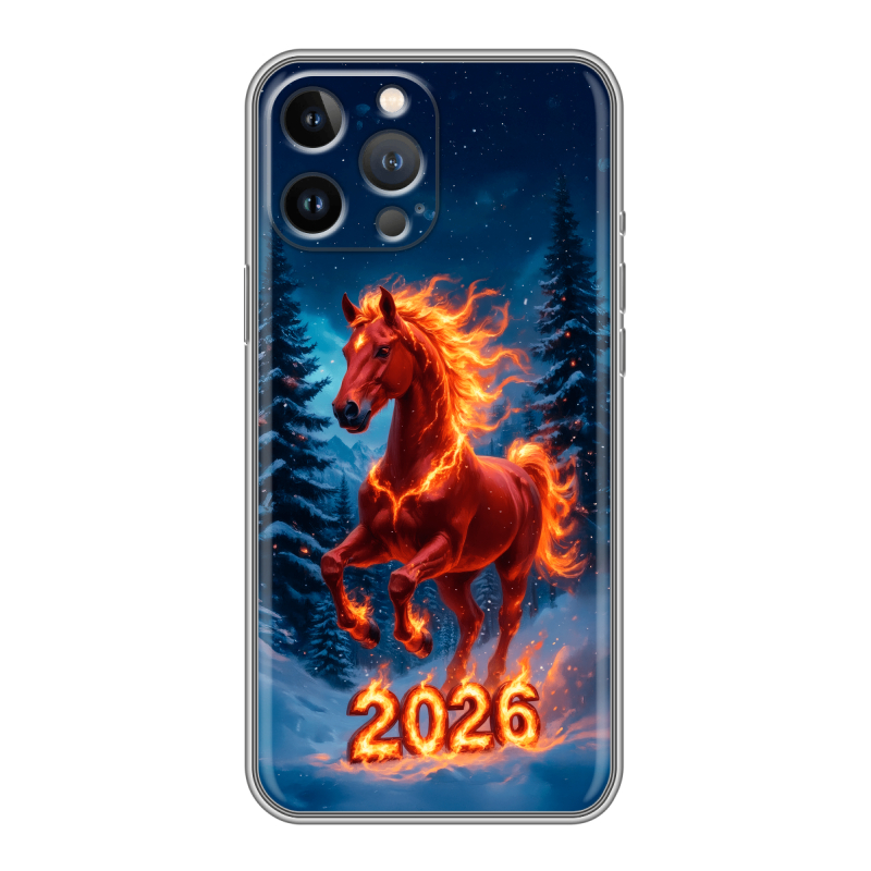 Силиконовый чехол на Iphone 13 Pro Max с принтом Новый год коня Силиконовый чехол на Iphone 13 Pro Max с принтом Новый год коня