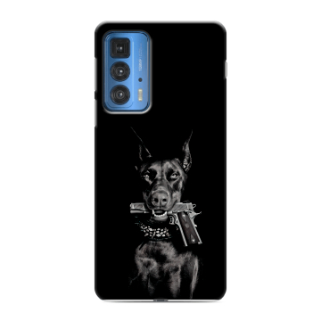 Силиконовый чехол на Motorola Edge 20 Pro с принтом Доберман и пистолет Силиконовый чехол на Motorola Edge 20 Pro с принтом Доберман и пистолет