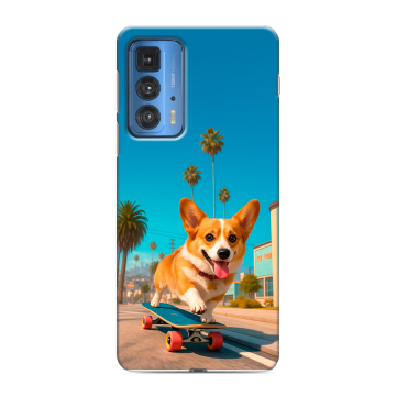 Силиконовый чехол на Motorola Edge 20 Pro с принтом Корги на скейте