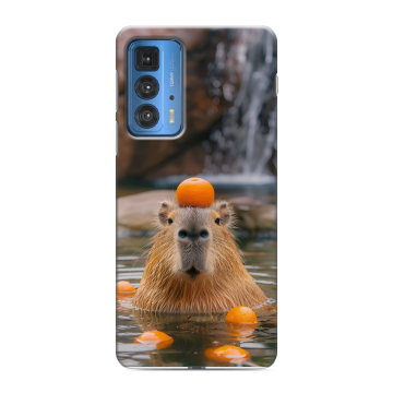 Силиконовый чехол на Motorola Edge 20 Pro с принтом Капибара с апельсином