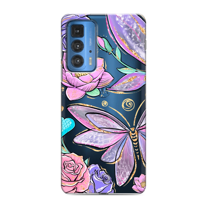 Силиконовый чехол на Motorola Edge 20 Pro с принтом Бабочки и цветы Силиконовый чехол на Motorola Edge 20 Pro с принтом Бабочки и цветы