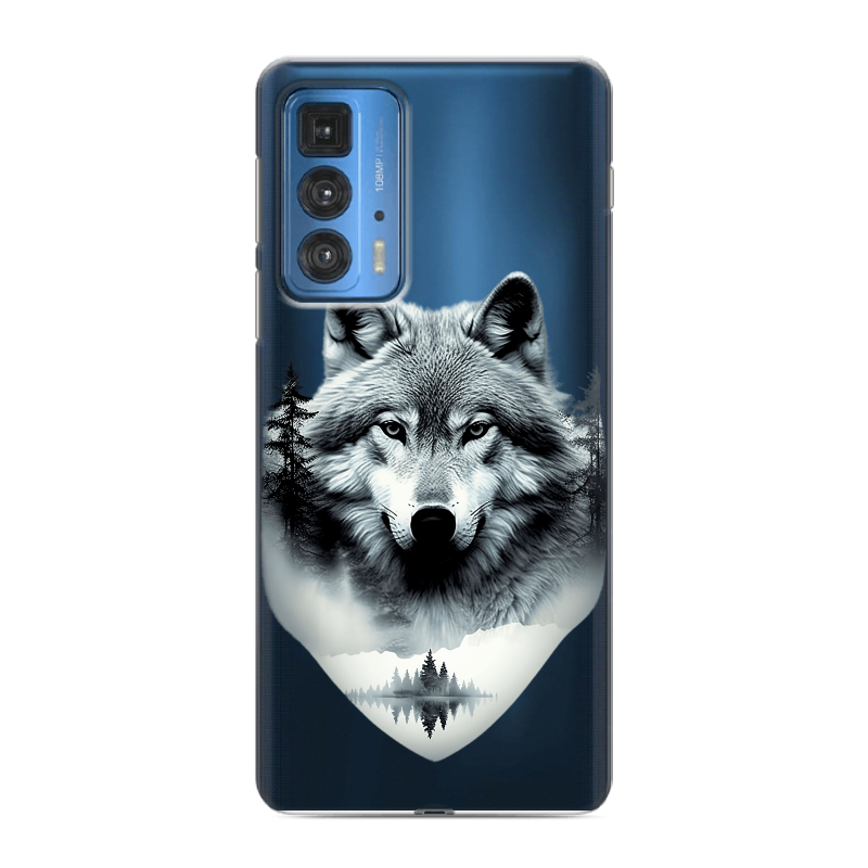 Силиконовый чехол на Motorola Edge 20 Pro с принтом Волк в лесу Силиконовый чехол на Motorola Edge 20 Pro с принтом Волк в лесу