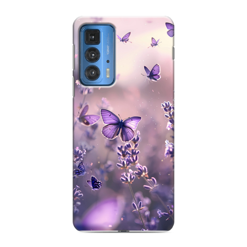 Силиконовый противоударный чехол на Motorola Edge 20 Pro с принтом бабочки и лаванда Силиконовый противоударный чехол на Motorola Edge 20 Pro с принтом бабочки и лаванда
