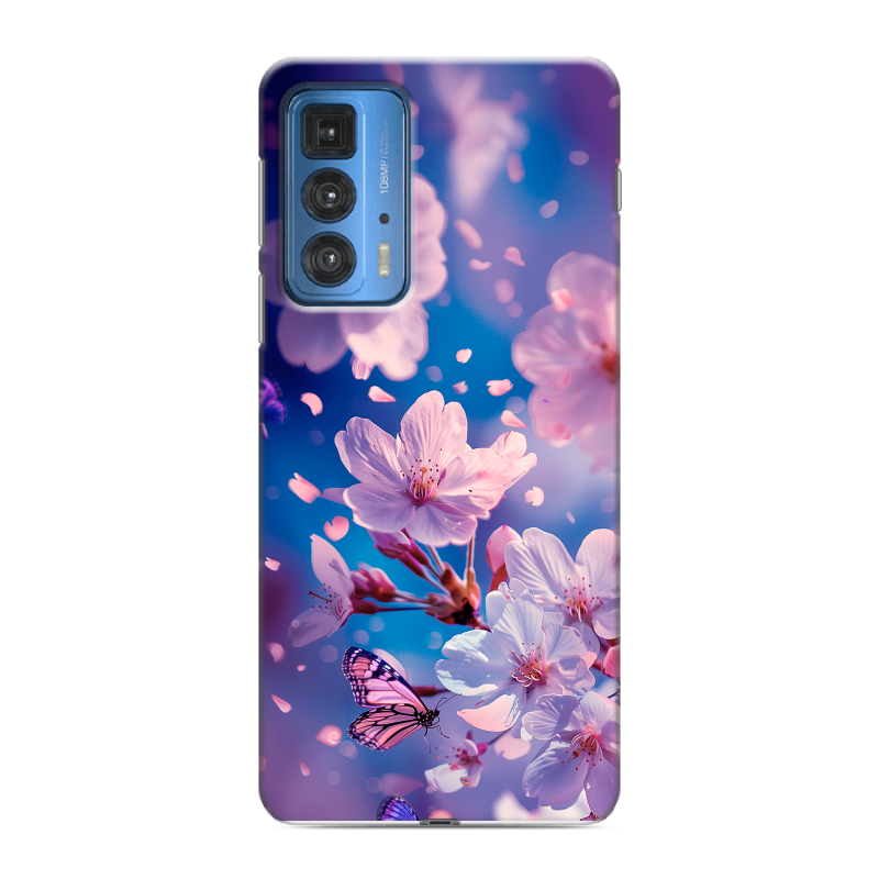 Силиконовый чехол на Motorola Edge 20 Pro с принтом цветы бабочки Силиконовый чехол на Motorola Edge 20 Pro с принтом цветы бабочки