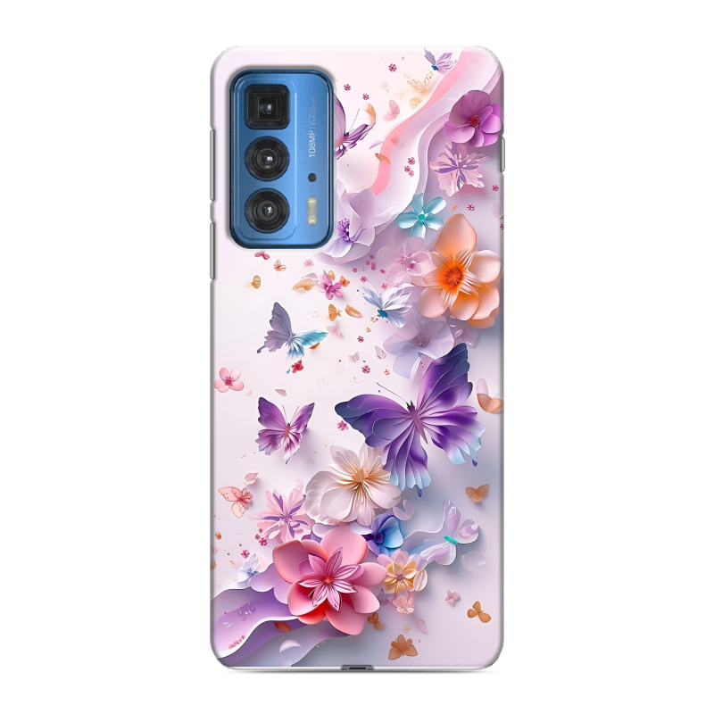 Силиконовый противоударный чехол на Motorola Edge 20 Pro с принтом цветы бабочки Силиконовый противоударный чехол на Motorola Edge 20 Pro с принтом цветы бабочки