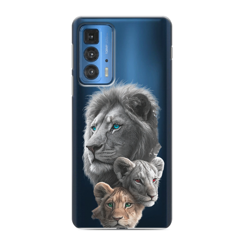 Силиконовый противоударный чехол на Motorola Edge 20 Pro с принтом Львы Силиконовый противоударный чехол на Motorola Edge 20 Pro с принтом Львы