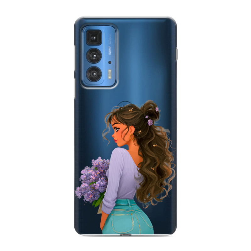 Силиконовый противоударный чехол на Motorola Edge 20 Pro с принтом девушка цветы Силиконовый противоударный чехол на Motorola Edge 20 Pro с принтом девушка цветы