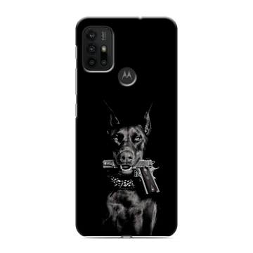 Силиконовый чехол на Motorola Moto G30 с принтом Доберман и пистолет