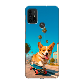 Силиконовый чехол на Motorola Moto G30 с принтом Корги на скейте