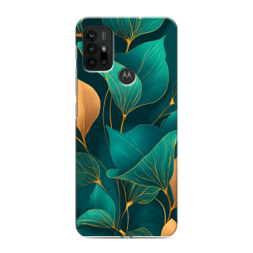 Силиконовый чехол на Motorola Moto G30 с принтом Листья и золото