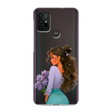 Силиконовый чехол на Motorola Moto G30 с принтом девушка цветы