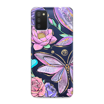 Силиконовый чехол на Samsung Galaxy A03s с принтом Бабочки и цветы Силиконовый чехол на Samsung Galaxy A03s с принтом Бабочки и цветы
