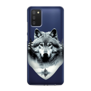 Силиконовый чехол на Samsung Galaxy A03s с принтом Волк в лесу Силиконовый чехол на Samsung Galaxy A03s с принтом Волк в лесу