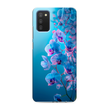 Силиконовый чехол на Samsung Galaxy A03s с принтом голубые орхидеи Силиконовый чехол на Samsung Galaxy A03s с принтом голубые орхидеи