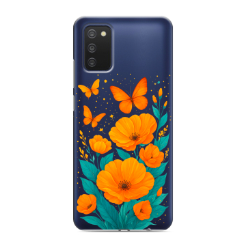 Силиконовый чехол на Samsung Galaxy A03s с принтом цветы бабочки Силиконовый чехол на Samsung Galaxy A03s с принтом цветы бабочки