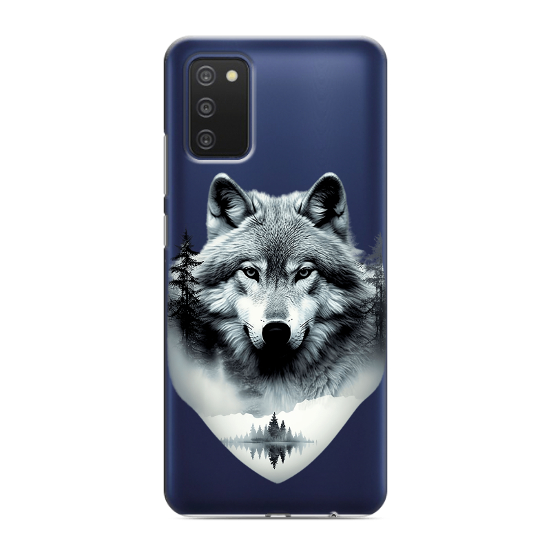Силиконовый чехол на Samsung Galaxy A03s с принтом Волк в лесу Силиконовый чехол на Samsung Galaxy A03s с принтом Волк в лесу