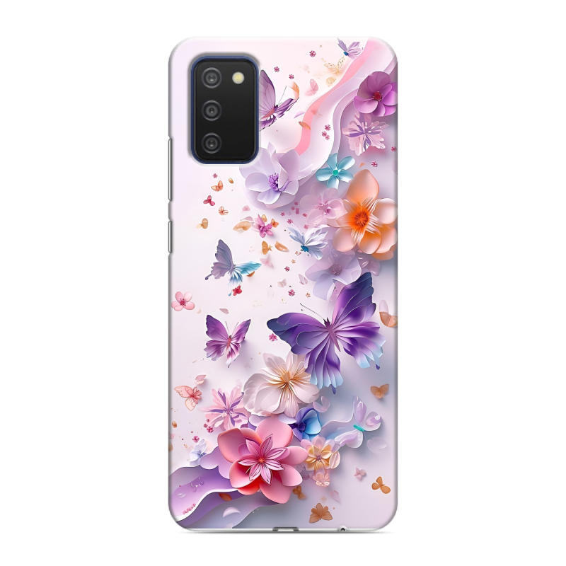 Силиконовый противоударный чехол на Samsung Galaxy A03s с принтом цветы бабочки Силиконовый противоударный чехол на Samsung Galaxy A03s с принтом цветы бабочки