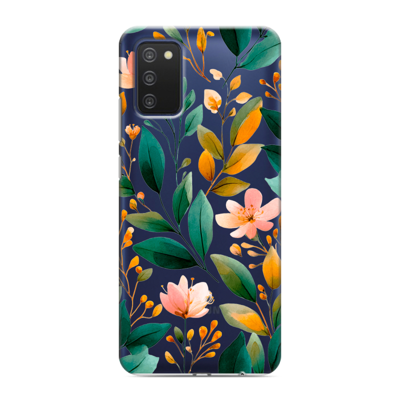 Силиконовый противоударный чехол на Samsung Galaxy A03s с принтом Цветы паттерн Силиконовый противоударный чехол на Samsung Galaxy A03s с принтом Цветы паттерн
