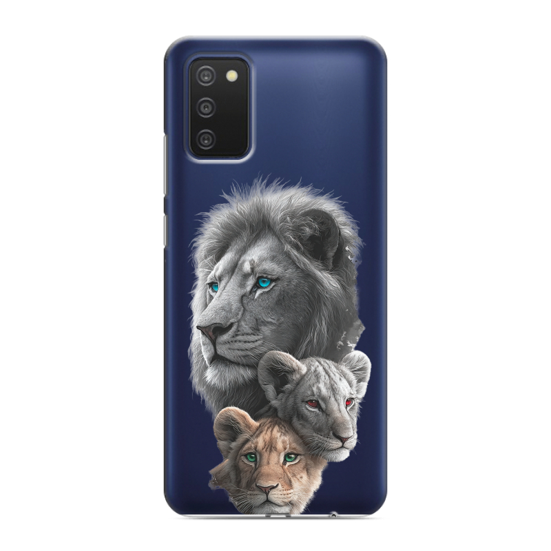 Силиконовый противоударный чехол на Samsung Galaxy A03s с принтом Львы Силиконовый противоударный чехол на Samsung Galaxy A03s с принтом Львы