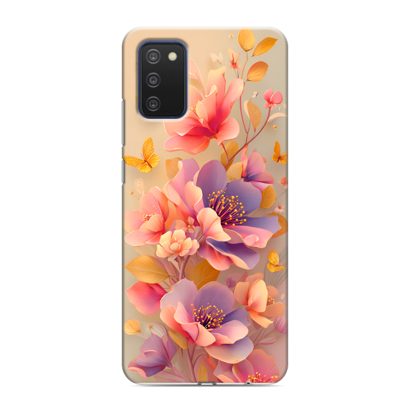 Силиконовый чехол на Samsung Galaxy A03s с принтом Цветы и бабочки Силиконовый чехол на Samsung Galaxy A03s с принтом Цветы и бабочки