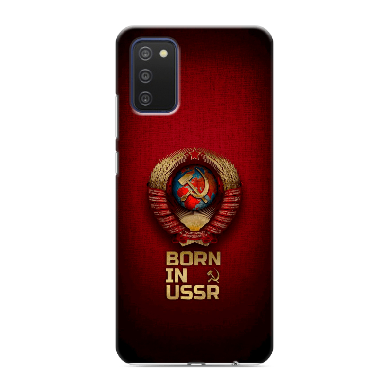 Силиконовый противоударный чехол на Samsung Galaxy A03s с принтом Флаг Герб СССР Силиконовый противоударный чехол на Samsung Galaxy A03s с принтом Флаг Герб СССР