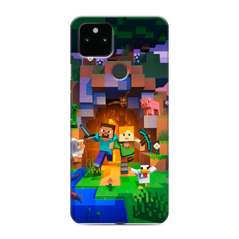 Силиконовый противоударный чехол на Google Pixel 5a 5G с принтом Майнкрафт Minecraft Силиконовый противоударный чехол на Google Pixel 5a 5G с принтом Майнкрафт Minecraft