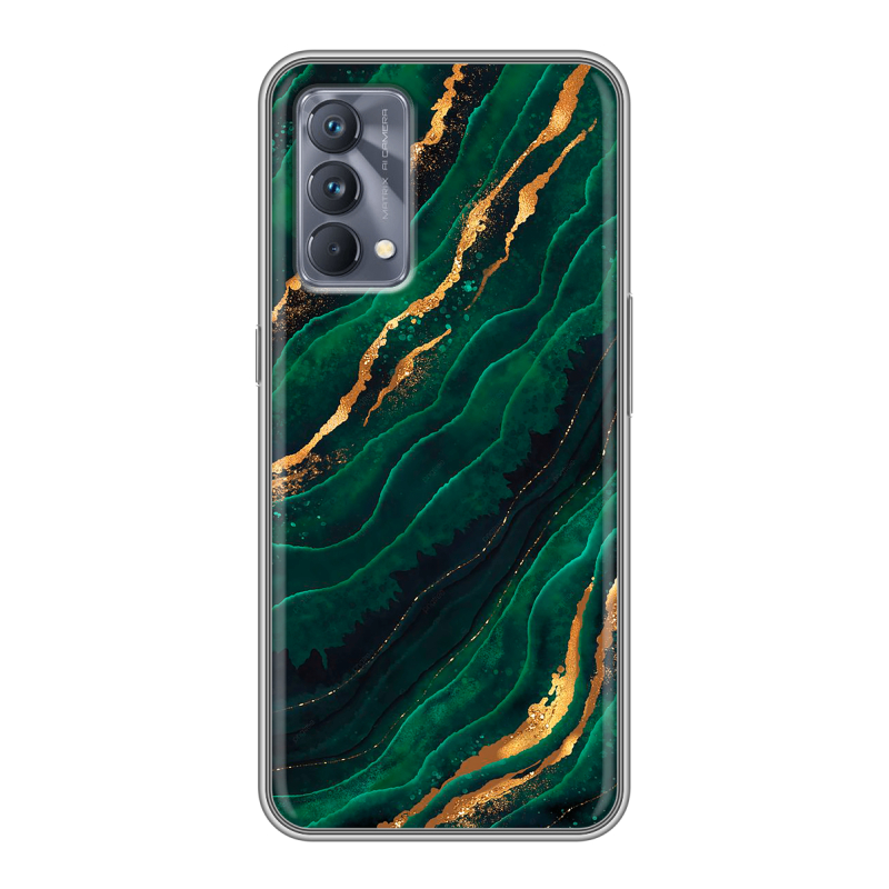 Силиконовый чехол на Realme GT Master Edition с принтом Мрамор зеленое золото Силиконовый чехол на Realme GT Master Edition с принтом Мрамор зеленое золото