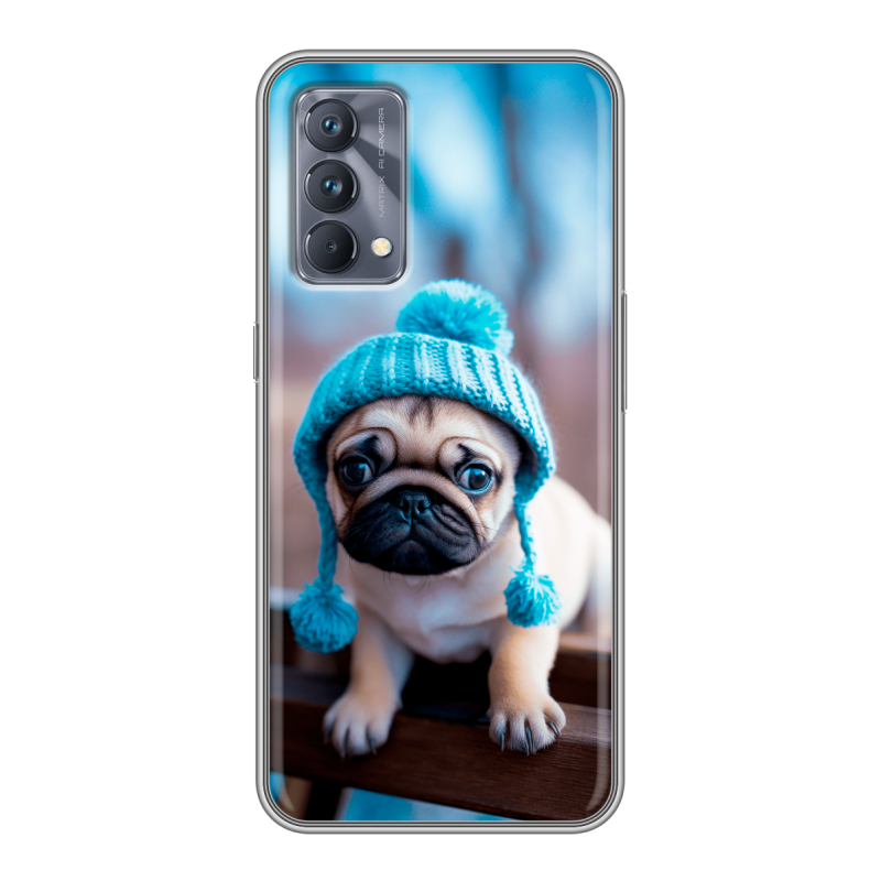 Силиконовый чехол на Realme GT Master Edition с принтом Мопс в шапке Силиконовый чехол на Realme GT Master Edition с принтом Мопс в шапке