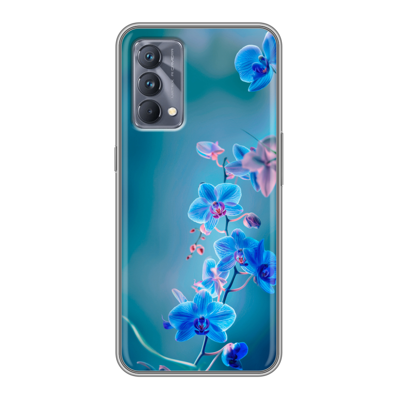 Силиконовый чехол на Realme GT Master Edition с принтом Голубые цветы Силиконовый чехол на Realme GT Master Edition с принтом Голубые цветы