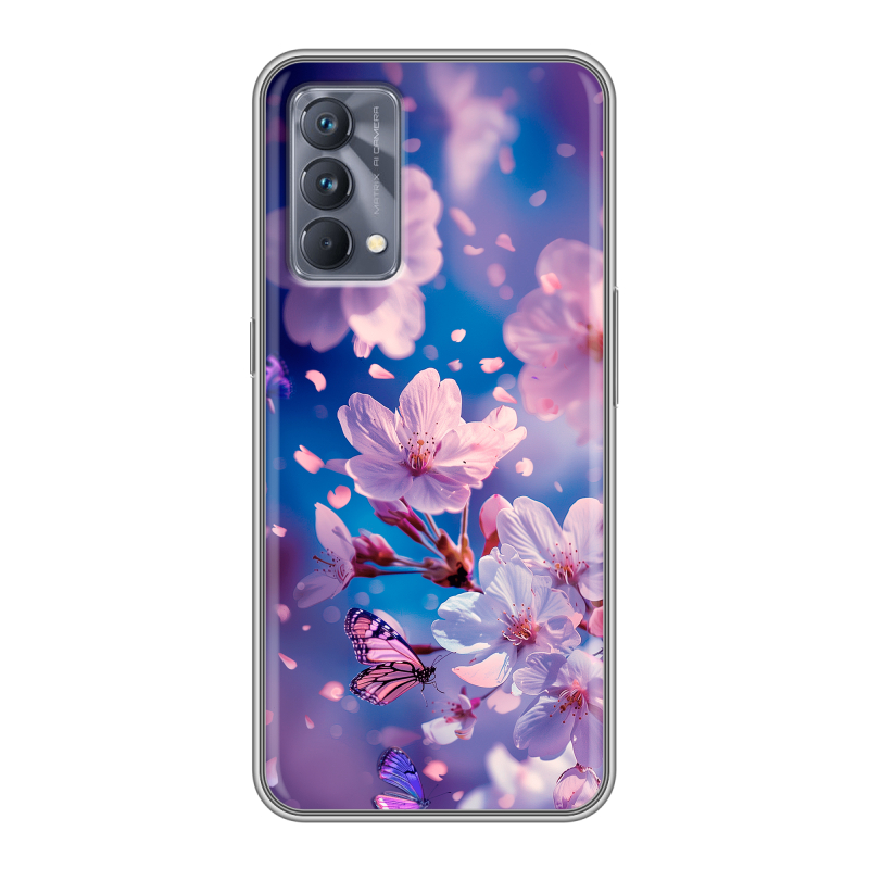 Силиконовый чехол на Realme GT Master Edition с принтом цветы бабочки Силиконовый чехол на Realme GT Master Edition с принтом цветы бабочки
