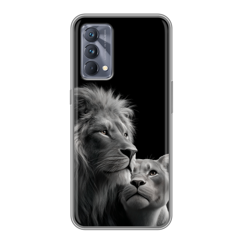 Силиконовый противоударный чехол на Realme GT Master Edition с принтом Лев кошки Силиконовый противоударный чехол на Realme GT Master Edition с принтом Лев кошки