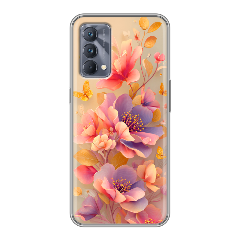 Силиконовый противоударный чехол на Realme GT Master Edition с принтом Цветы и бабочки Силиконовый противоударный чехол на Realme GT Master Edition с принтом Цветы и бабочки
