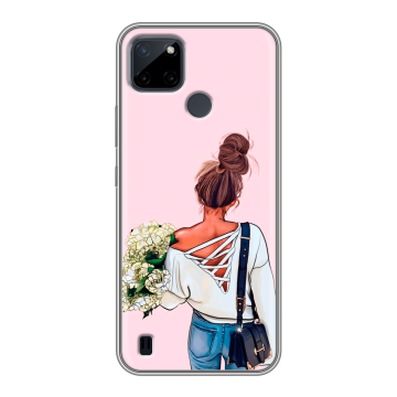 Силиконовый чехол на Realme C21Y с принтом Девушка и букет Силиконовый чехол на Realme C21Y с принтом Девушка и букет