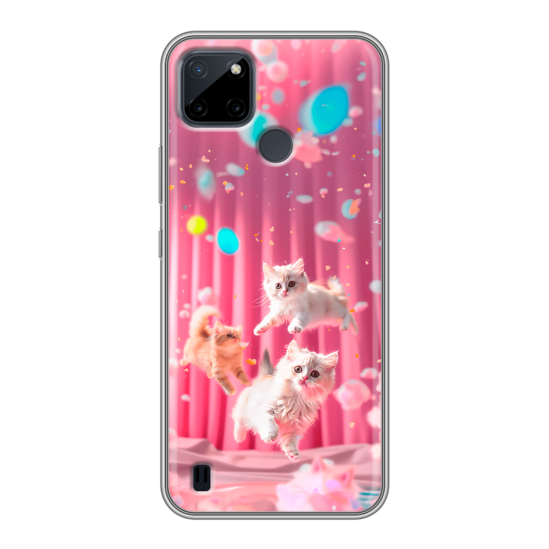 Силиконовый чехол на Realme C21Y с принтом милые котики Силиконовый чехол на Realme C21Y с принтом милые котики
