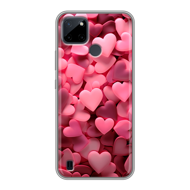 Силиконовый чехол на Realme C21Y с принтом розовые сердечки Силиконовый чехол на Realme C21Y с принтом розовые сердечки