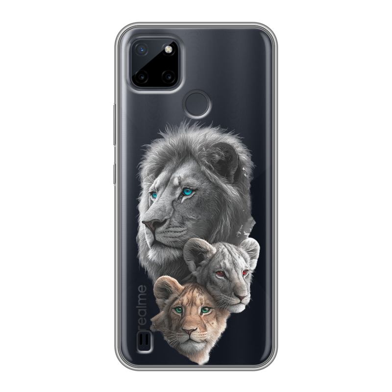 Силиконовый чехол на Realme C21Y с принтом Львы Силиконовый чехол на Realme C21Y с принтом Львы