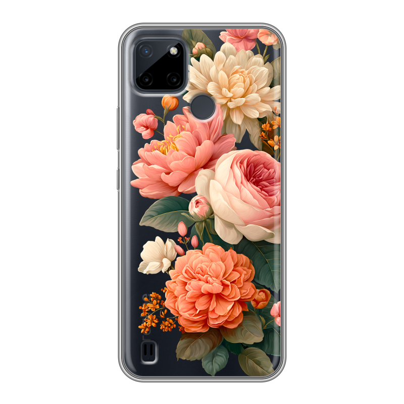 Силиконовый противоударный чехол на Realme C21Y с принтом цветы Силиконовый противоударный чехол на Realme C21Y с принтом цветы